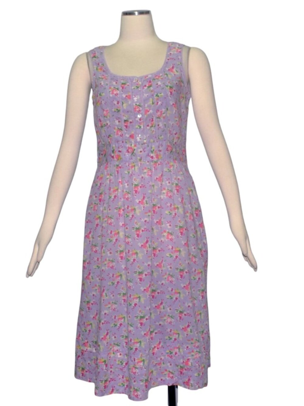 April Cornell Lavender Floral Prairie Dress Button Front Cottagecore Pockets S